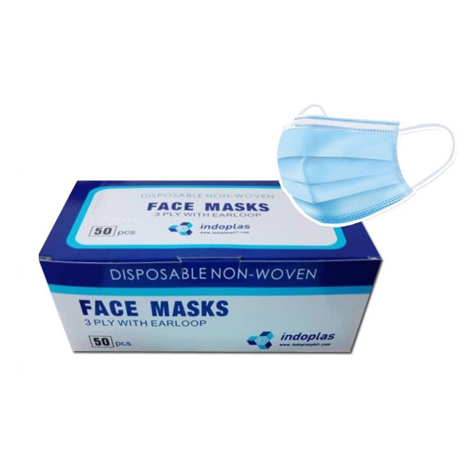 Original Indoplas Facemask 50 pcs per box | 3-ply with Earloop | Disposable Non-Woven Facemask | Hypoallergenic