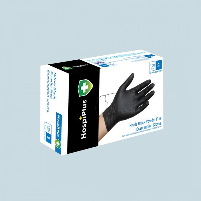Nitrile Black Powder Free Examination Gloves 100 pcs / box | Medical Gloves | Cleaning Gloves (S, M, L, XL)