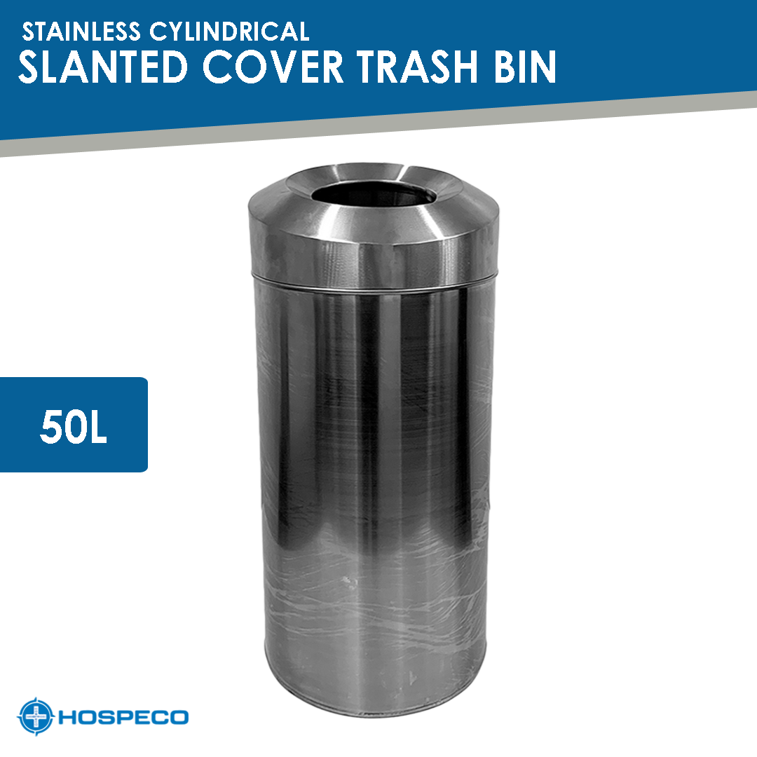 50L Stainless Cylindrical Slanted Cover Trash Bin