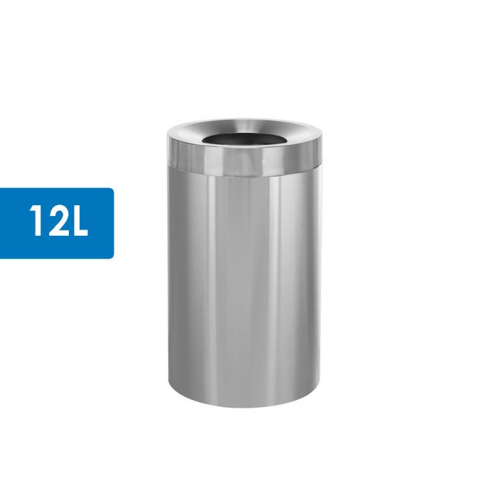 12L Stainless Steel Cylindrical Trash Bin | Open Top Trash Bin | Round Trash Can
