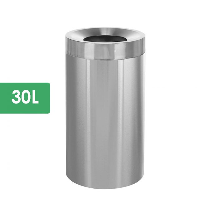 30L Stainless Steel Cylindrical Trash Bin | Open Top Trash Bin | Round Trash Can