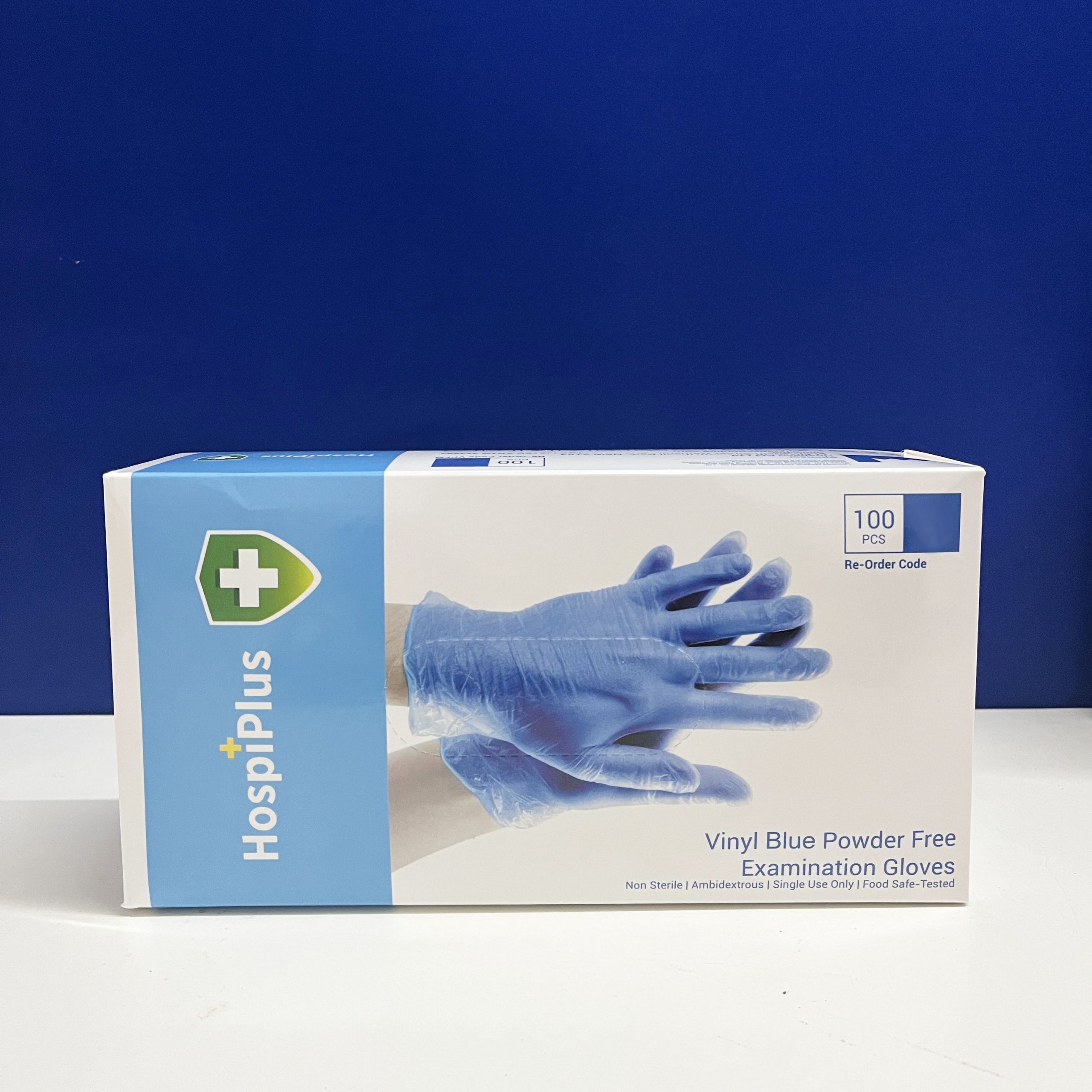 Vinyl Blue Powder Free Examination Gloves - Front
