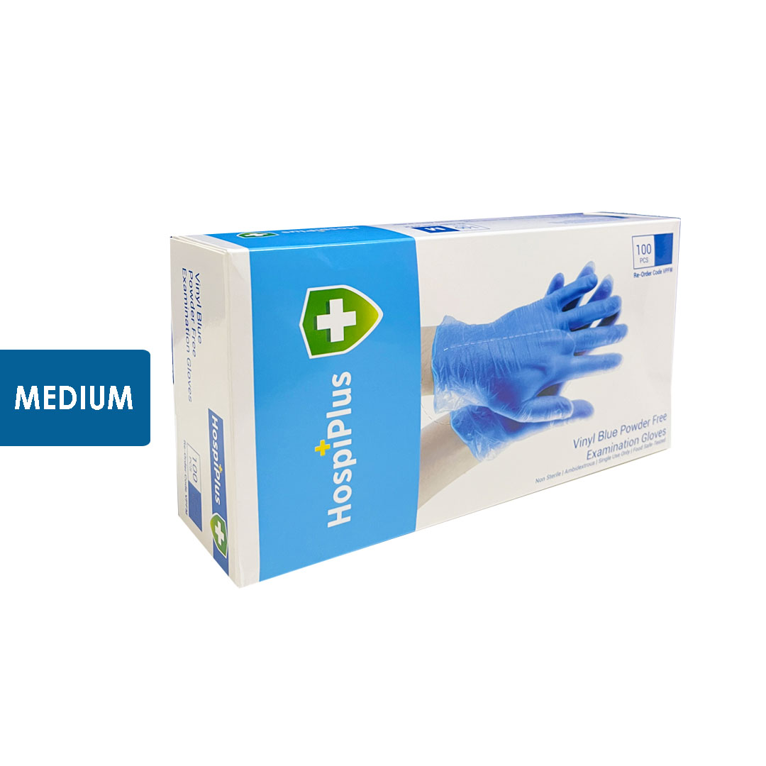 Vinyl Blue Powder Free Examination Gloves Medium