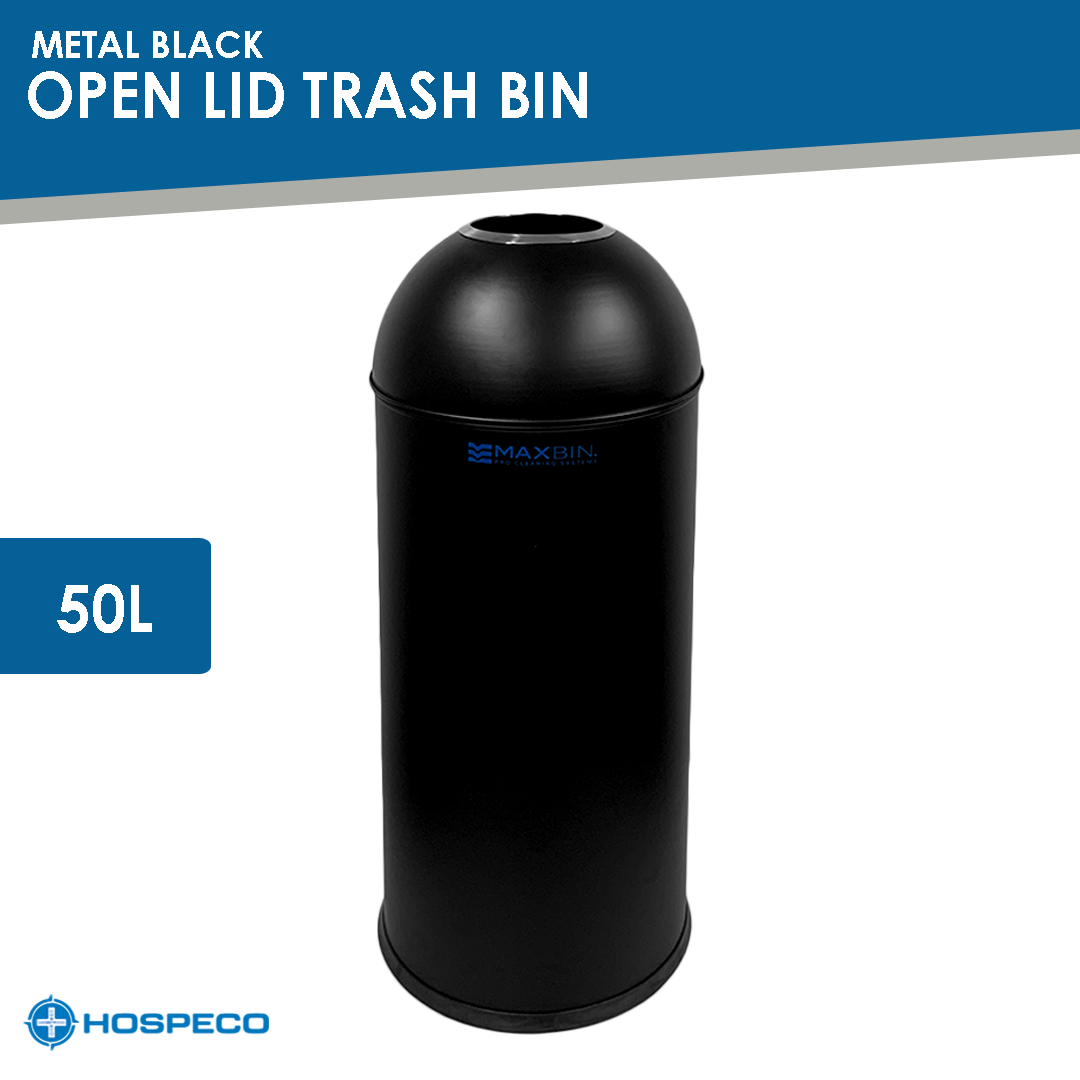 50L Metal Black Open Lid Trash Bin