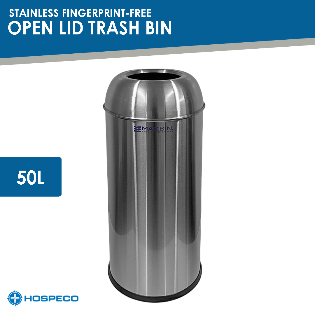 50L Stainless Fingerprint-Free Open Lid Trash Bin
