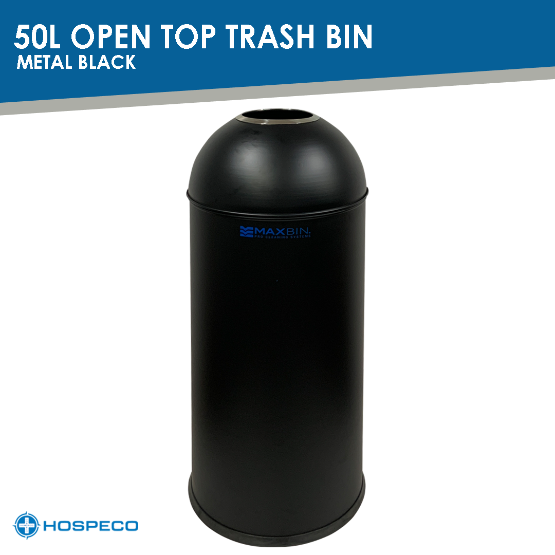 MaxBin Metal Black Open-Lid Trash Bin 50L