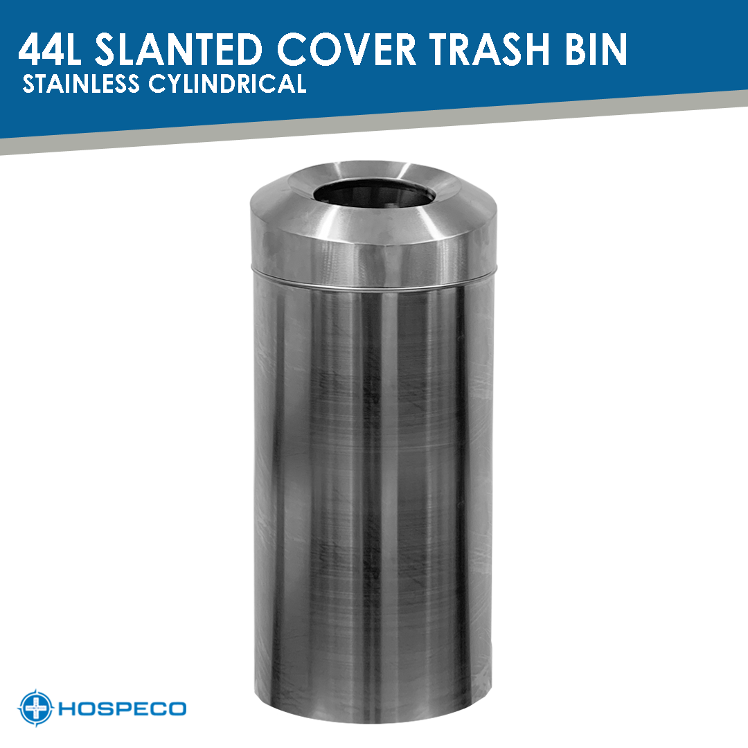 Stainless Steel Cylindrical Slanted Open Cover Trash Bin 44L