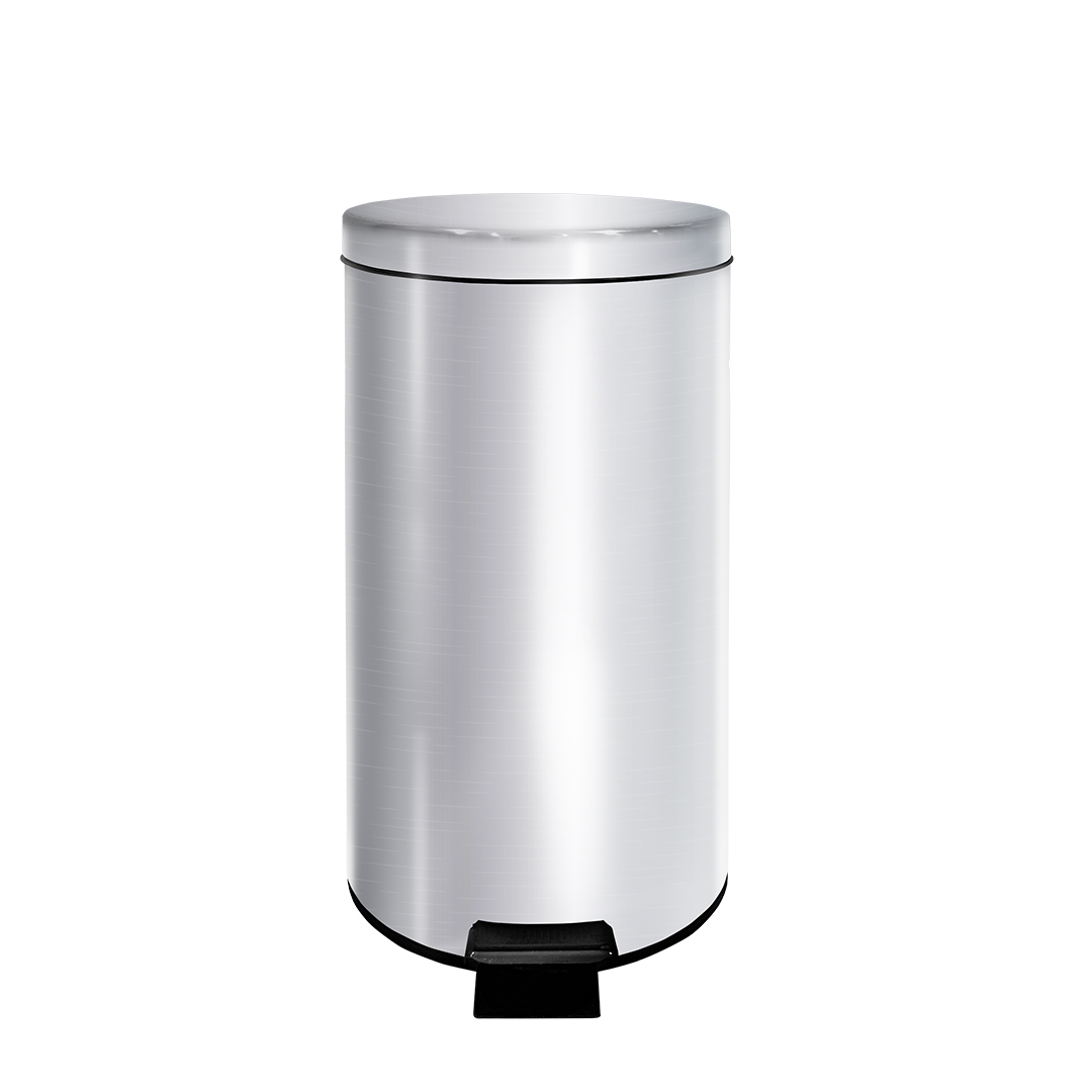 40L Stainless Steel Cylindrical Step Bin Front